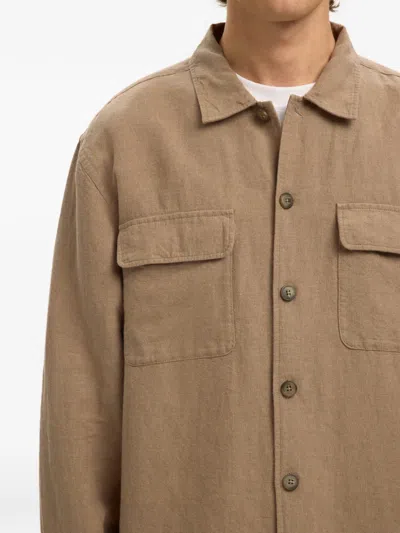 Selected Flap-pocket Buttoned Overshirt In Brown