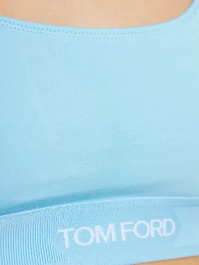 Tom Ford Logo Bandeau Bra Boat Neckline Sleeveless In Blue