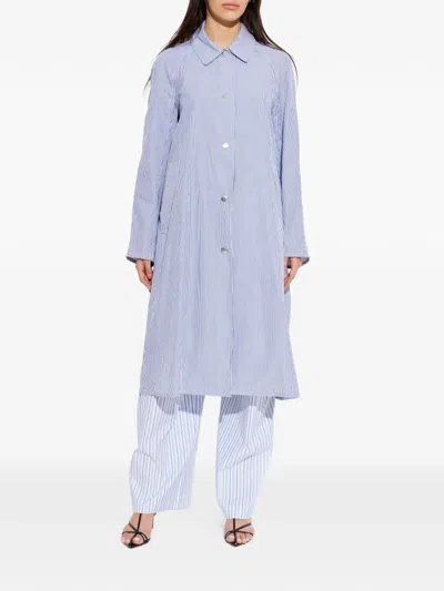 Rag & Bone Striped Buttoned Coat In Blue