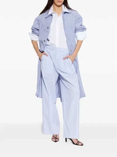 Rag & Bone Striped Buttoned Coat In Blue