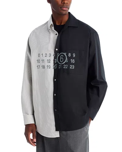 Mm6 Maison Margiela Tailored Black Shirt With Pointed Collar And Button Cuffs In Multi