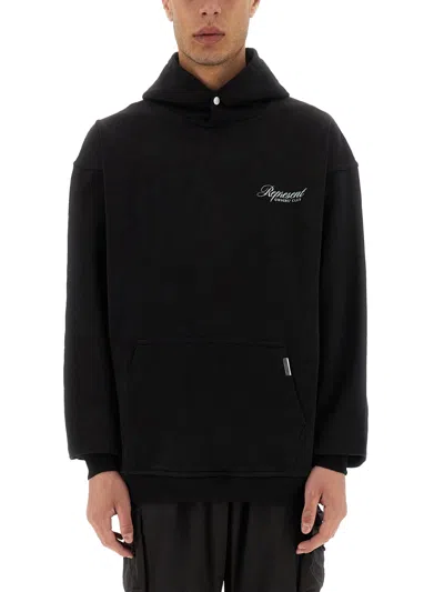 Represent Black Hoodie With Logo Lettering Detail On The Front And Maxi Logo Print On The Rear In Cotton Man In Black