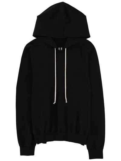 Rick Owens Hooded Sweatshirt Print Oversized Ribbed Cuffs In Black