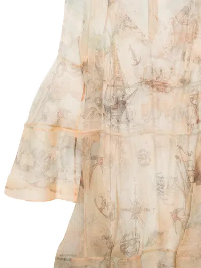 Zimmermann Evening Dress Rebellion Lantern Flared Sleeves In Pattern