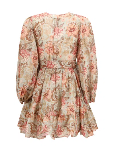 Zimmermann Daylight Mini Wrap Frill Dress Stamp Floral Sage In Brown