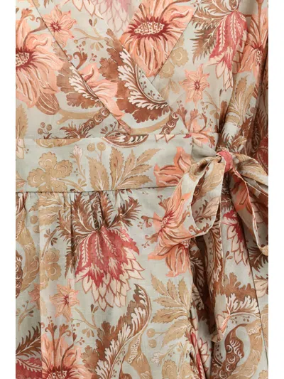 Zimmermann Daylight Mini Wrap Frill Dress Stamp Floral Sage In Brown