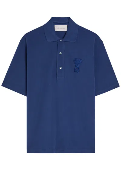 Ami Alexandre Mattiussi Blue Polo Shirt With Adc Patch Logo In Cotton Uomo In Multi