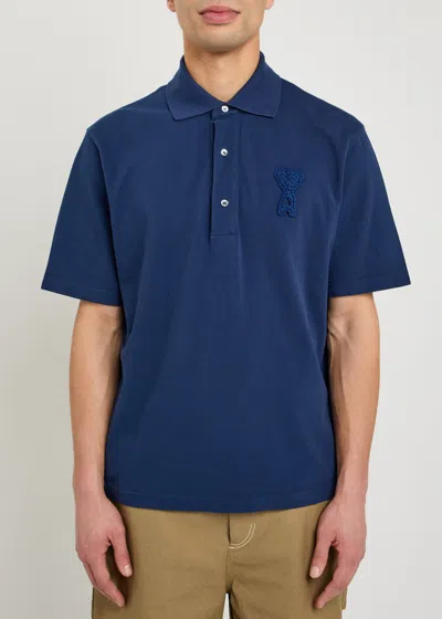 Ami Alexandre Mattiussi Blue Polo Shirt With Adc Patch Logo In Cotton Uomo In Multi