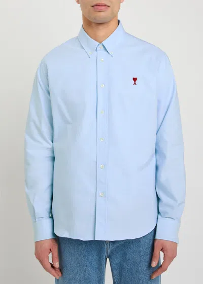 Ami Alexandre Mattiussi Adc Button-down Collar Logo-embroidered Striped Cotton Oxford Shirt In Blue