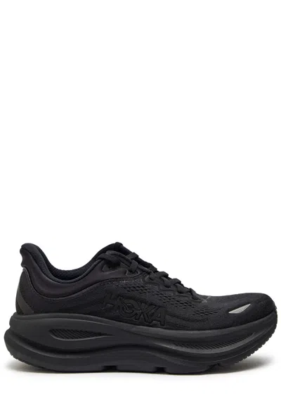 Hoka Bondi 9 Black Low Top Sneakers With Maxi Logo Lettering On The Side In Tech Fabric Unisex In Black
