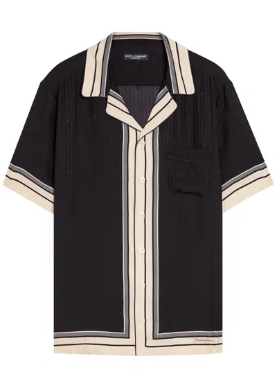 Dolce & Gabbana Men Hawaii Shirt With Logo And Striped Print In Black