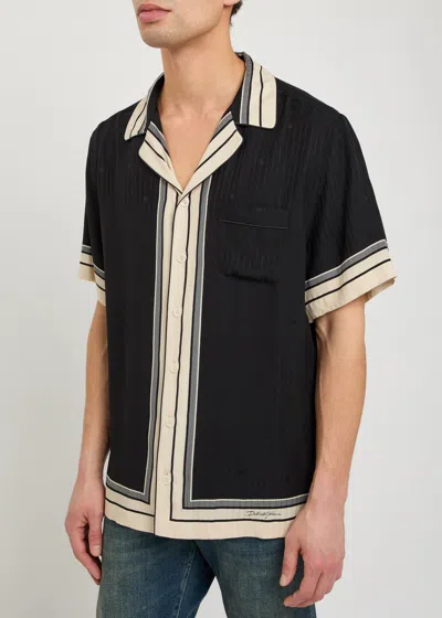 Dolce & Gabbana Men Hawaii Shirt With Logo And Striped Print In Black