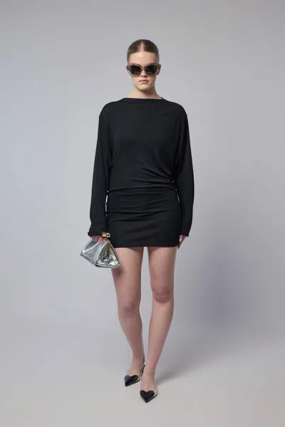 Jacquemus Black La Robe Mistral Crew Neck Dress With Long Sleeves And Open Back In Viscose Blend Women