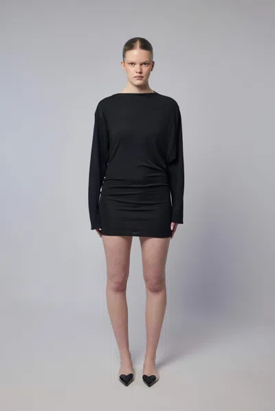Jacquemus Black La Robe Mistral Crew Neck Dress With Long Sleeves And Open Back In Viscose Blend Women