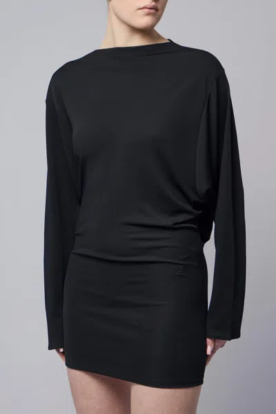 Jacquemus Black La Robe Mistral Crew Neck Dress With Long Sleeves And Open Back In Viscose Blend Women