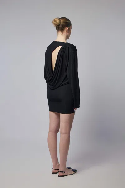 Jacquemus Black La Robe Mistral Crew Neck Dress With Long Sleeves And Open Back In Viscose Blend Women