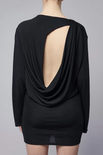 Jacquemus Black La Robe Mistral Crew Neck Dress With Long Sleeves And Open Back In Viscose Blend Women