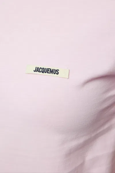 Jacquemus Pink Crew Neck T-shirt With Logo Patch On The Front In Cotton Woman