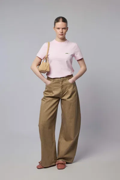 Jacquemus Pink Crew Neck T-shirt With Logo Patch On The Front In Cotton Woman