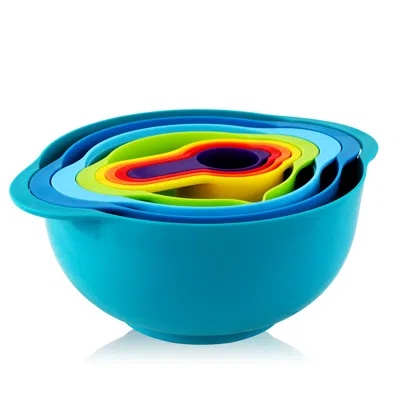 Megachef Multipurpose Stackable Mixing Bowl And Measuring Cup Set In Blue