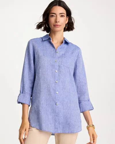Chico's No Iron Linen Tunic In Blue