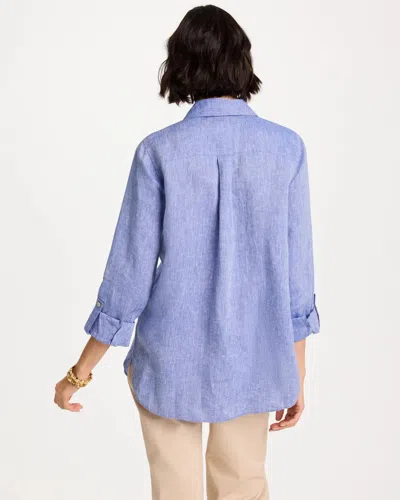 Chico's No Iron Linen Tunic In Blue