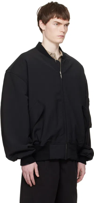 Entire Studios Black Broad Wool Bomber Jacket In Black