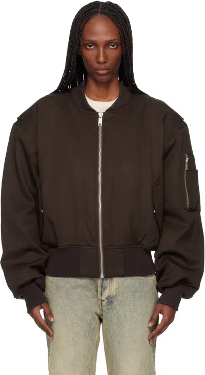 Entire Studios Brown Cropped Broad Suiting Bomber Jacket In Brown