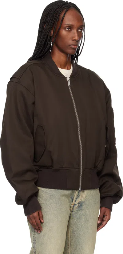 Entire Studios Brown Cropped Broad Suiting Bomber Jacket In Brown
