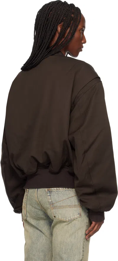 Entire Studios Brown Cropped Broad Suiting Bomber Jacket In Brown