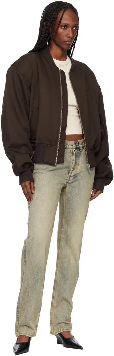 Entire Studios Brown Cropped Broad Suiting Bomber Jacket In Brown