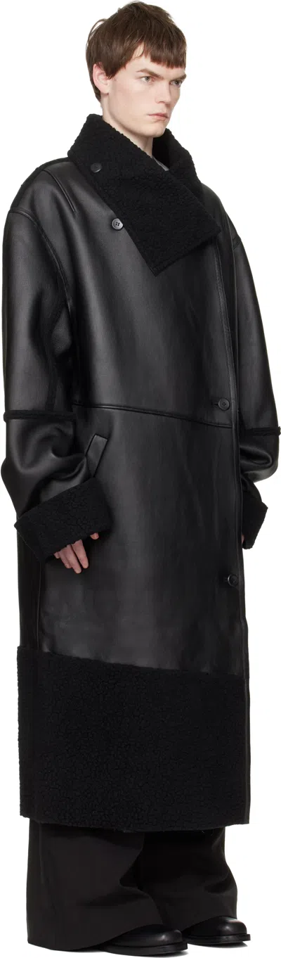 Entire Studios Shearling Long Coat In Black
