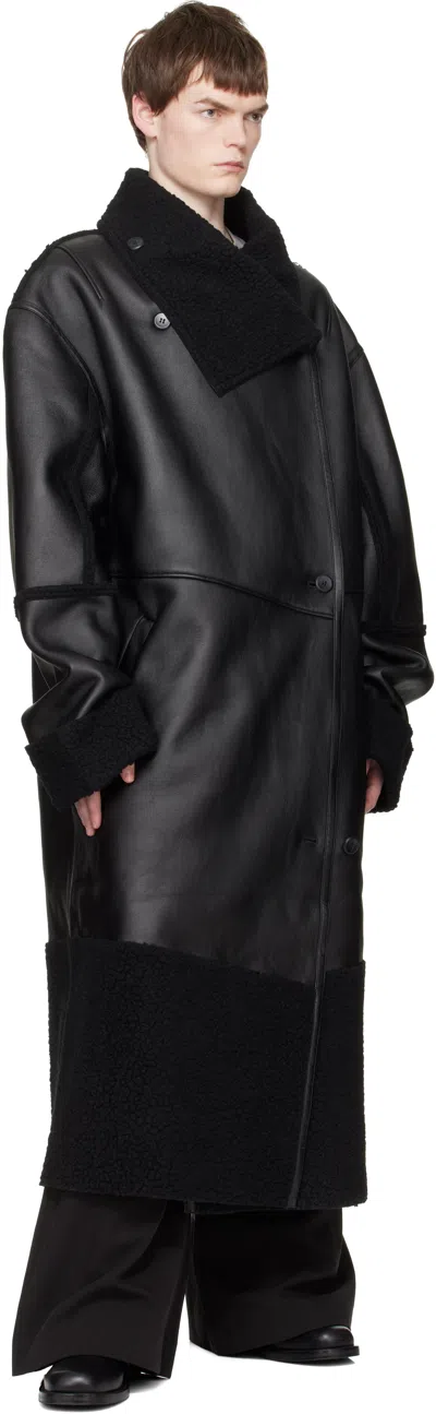 Entire Studios Shearling Long Coat In Black