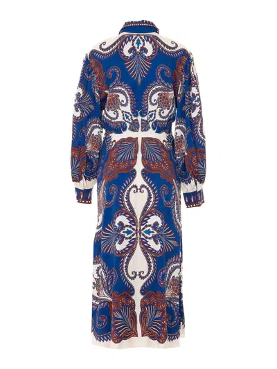 Farm Rio Blue Arabesque Scarf Lenzing Ecovero Viscose Midi Dress In Multi