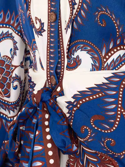 Farm Rio Blue Arabesque Scarf Lenzing Ecovero Viscose Midi Dress In Multi