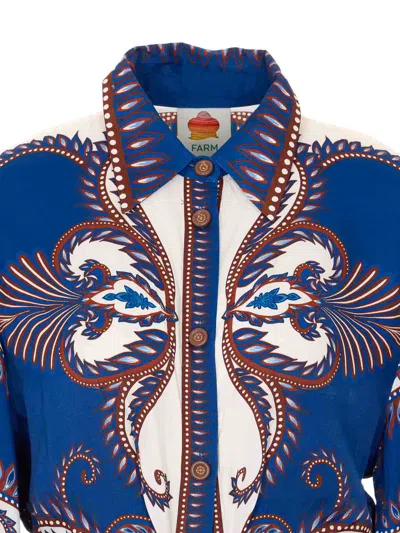 Farm Rio Blue Arabesque Scarf Lenzing Ecovero Viscose Midi Dress In Multi