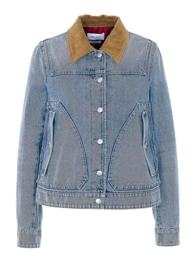 Alexander Mcqueen Fitted Blue Jacket With Peplum Hem And Contrasting Collar In Blue