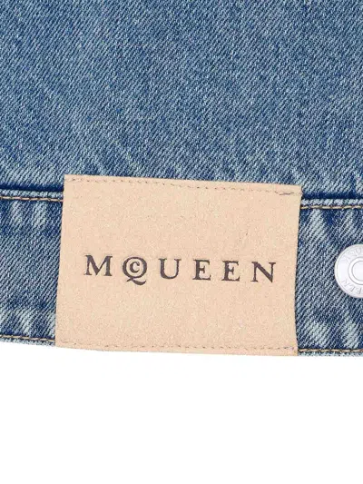 Alexander Mcqueen Fitted Blue Jacket With Peplum Hem And Contrasting Collar In Blue
