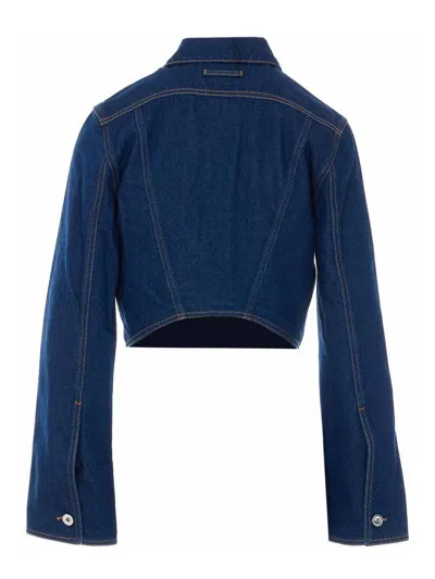 Jean Paul Gaultier Womens Vintage Blue Printed Cropped Denim Jacket