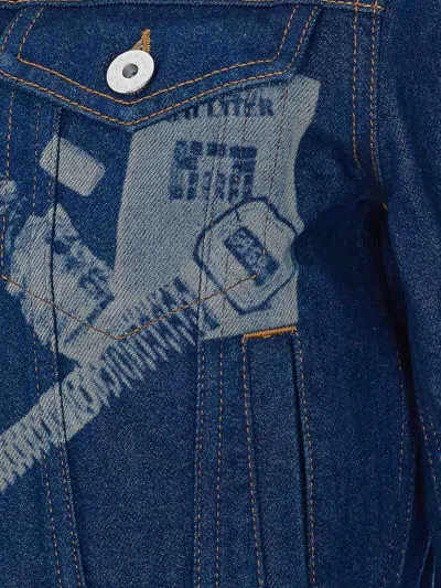 Jean Paul Gaultier Womens Vintage Blue Printed Cropped Denim Jacket