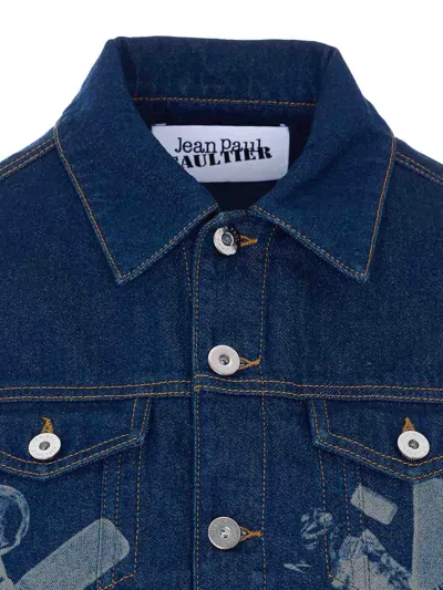 Jean Paul Gaultier Womens Vintage Blue Printed Cropped Denim Jacket