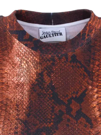 Jean Paul Gaultier Python-print Crew-neck T-shirt In Brown