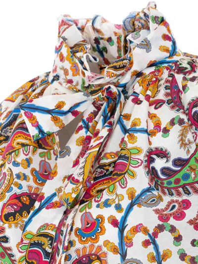 Etro Silk Blend Paisley Print Blouse With Knotted Collar In Multi