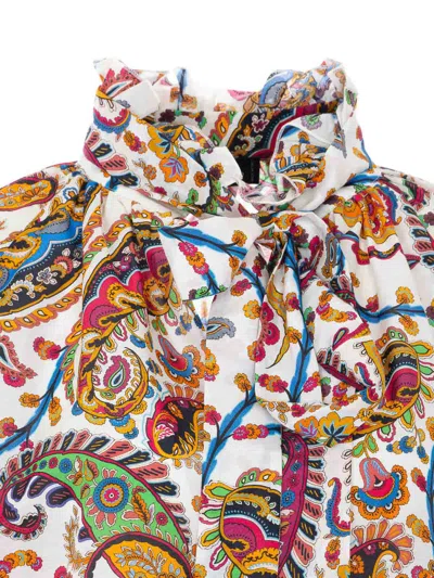 Etro Silk Blend Paisley Print Blouse With Knotted Collar In Multi