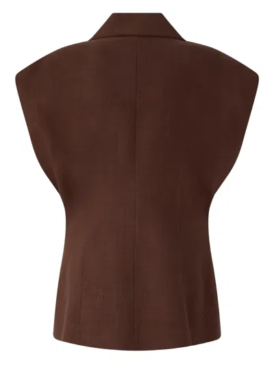 Pinko Single-breasted Sleeveless Gilet In Brown