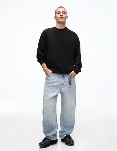 Bershka Baggy Jacquard Jeans In Blue