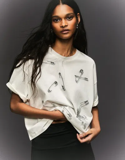 Bershka Short Sleeve Print T-shirt In White
