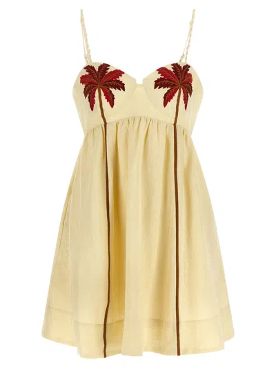 Farm Rio Off-white Coconut Tree Embroidered Euroflax Premium Linen Mini Dress