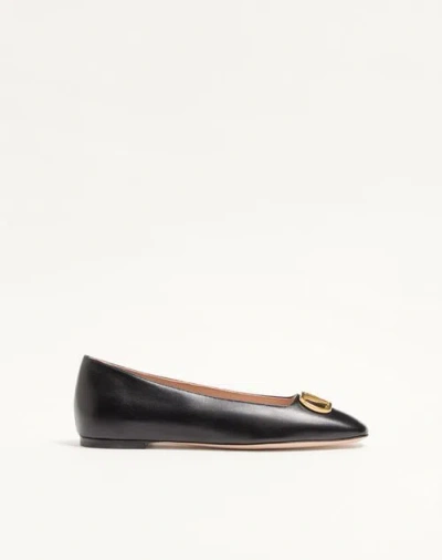 Valentino Garavani Black V Logo Signature Ballerina Flats In Nappa Leather In Multi