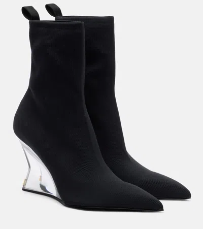 Balmain 95 Ribbed Stretch-knit Wedge Ankle Boots In Black